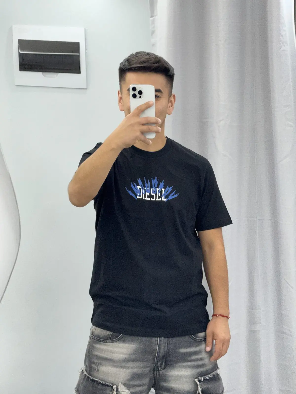 Polera Diesel Negra Industry Detalles Azules