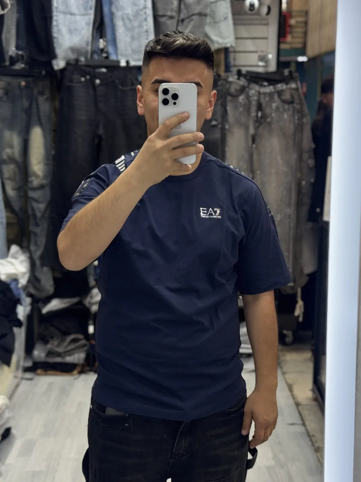Polera Ea7 mangas plateadas