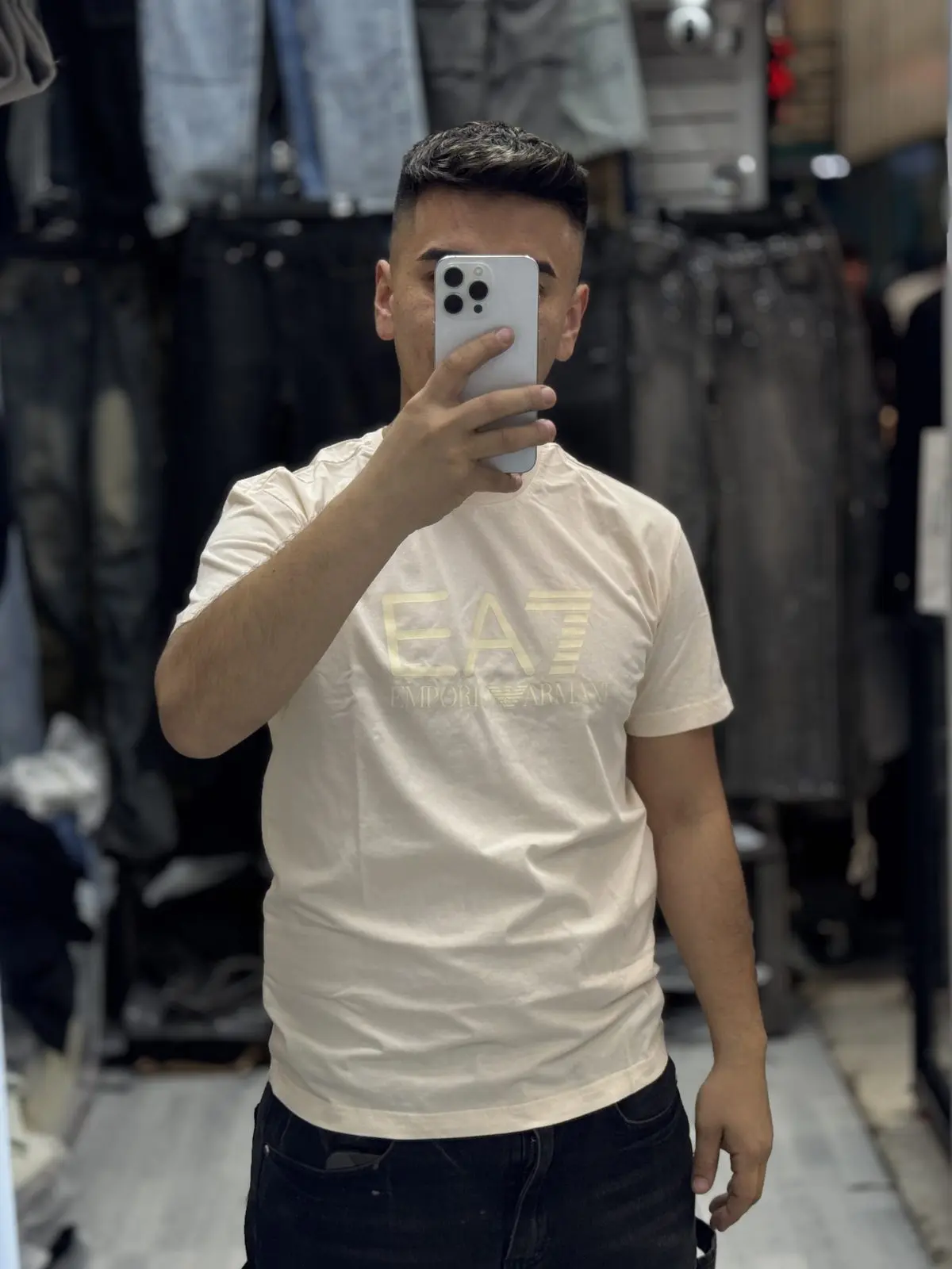 Polera Ea7 beige logo beige