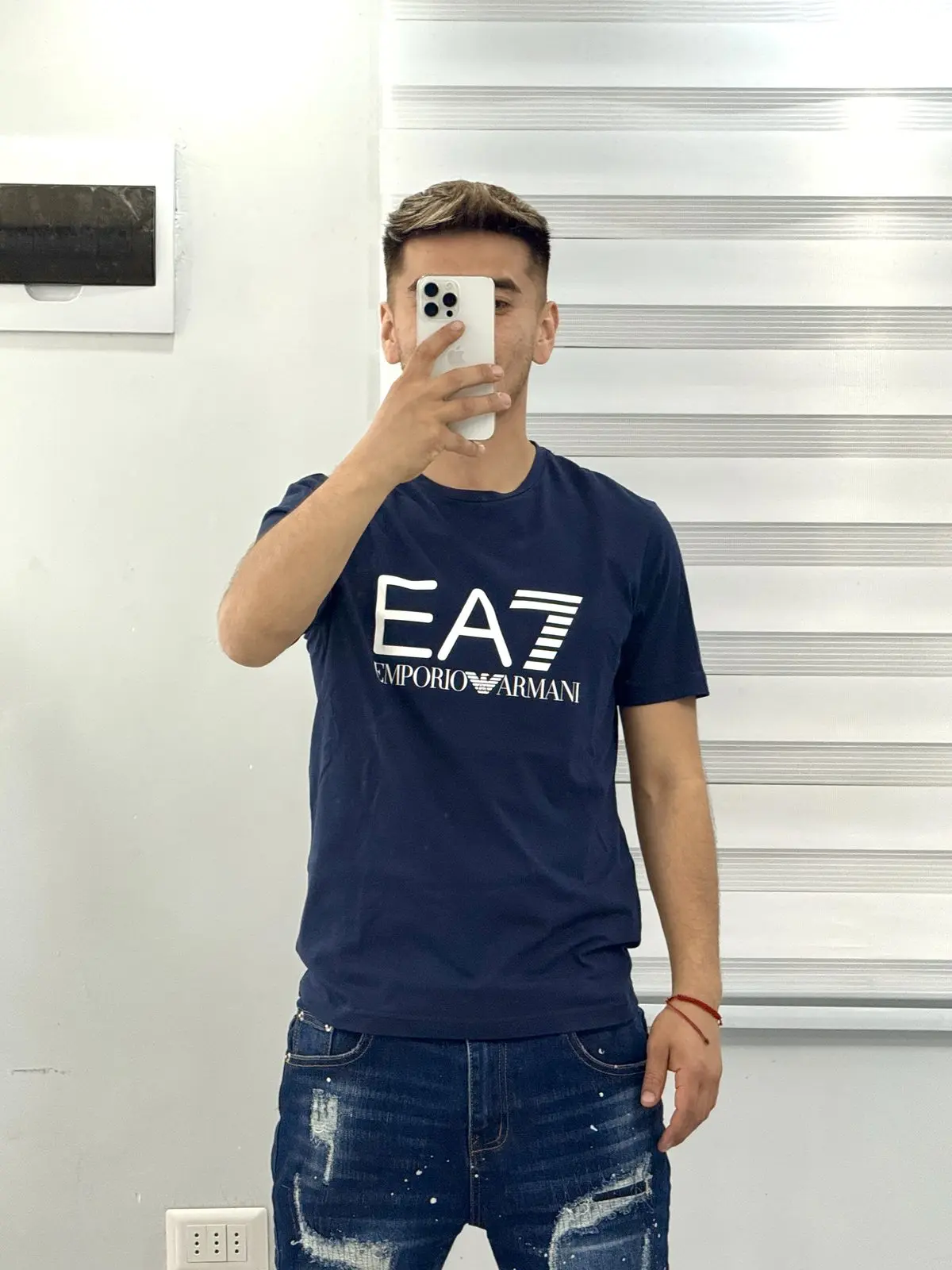 Polera EA7 Azul Detalles Blancos