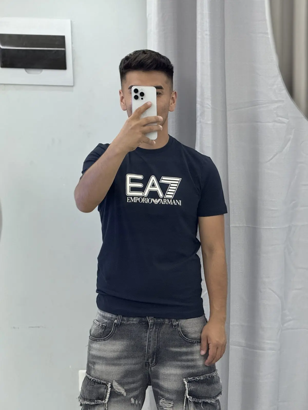 Polera EA7 Azul Logo Blanco