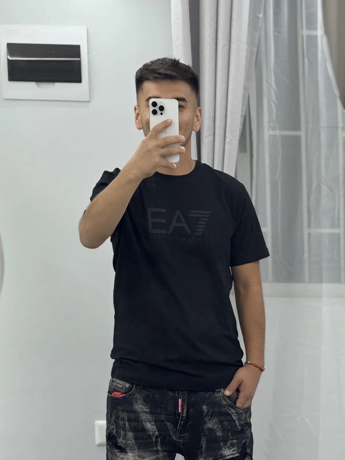 Polera EA7 Negra Logo Negro