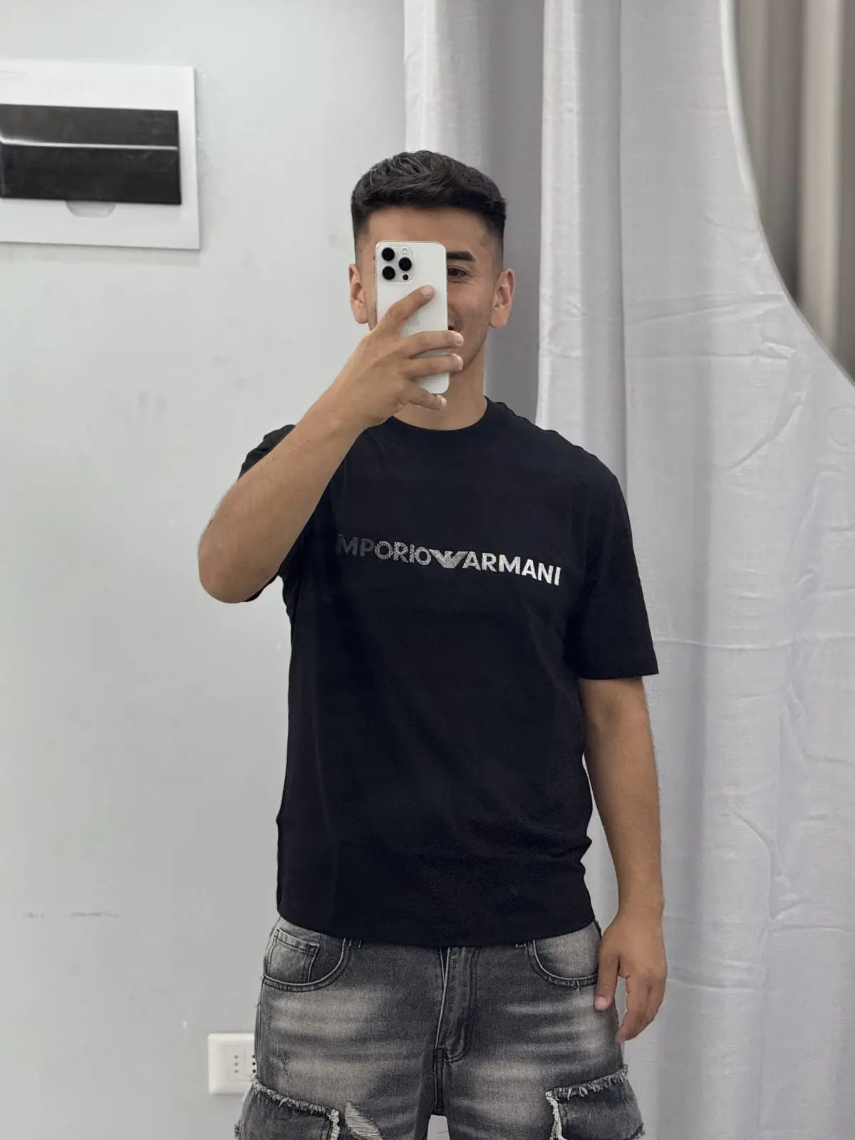 Polera Emporio Armani Negra Logo Gris