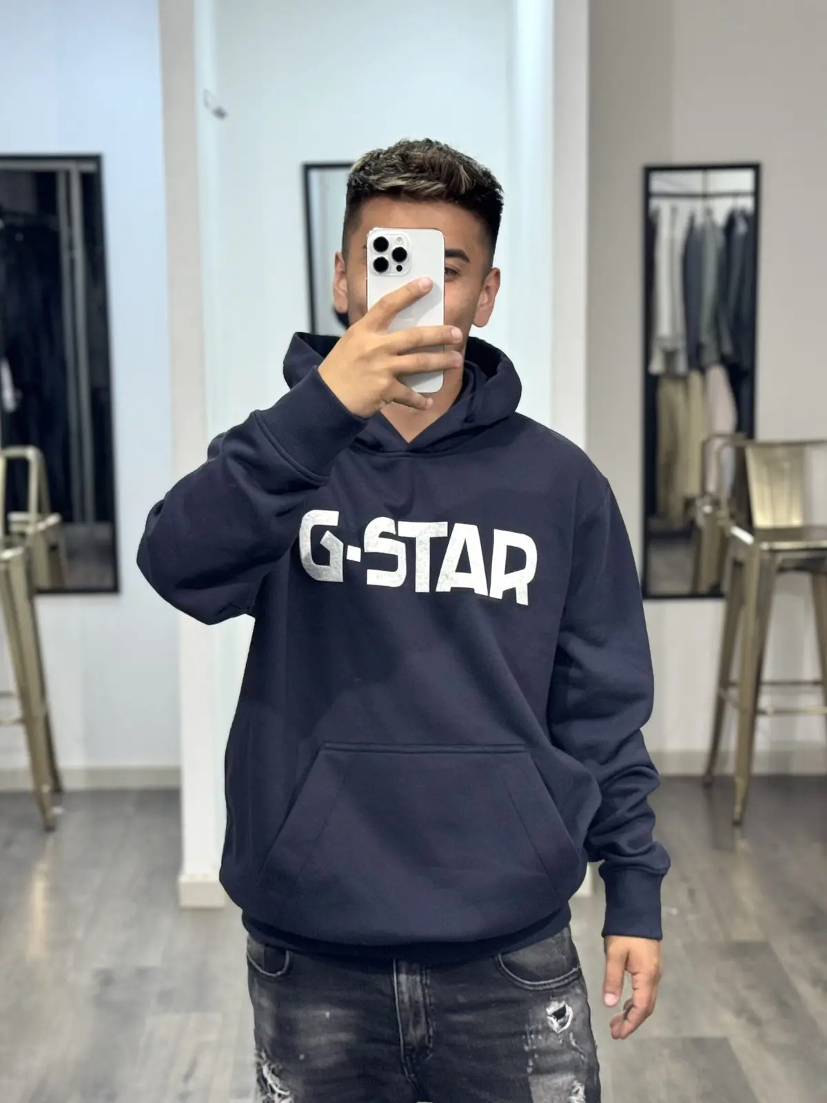 Polerón G-Star RAW Azul Letras Blancas