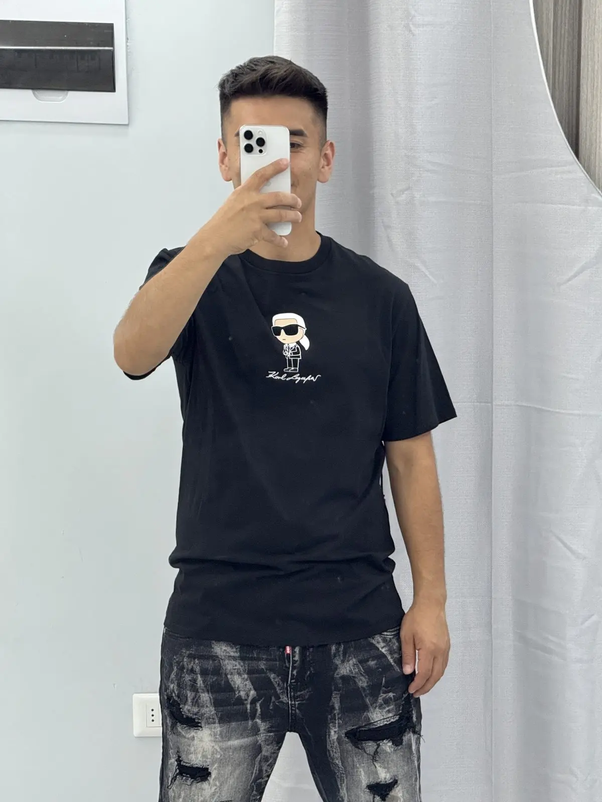 Polera Karl Lagerfeld Negra Logo Pequeño