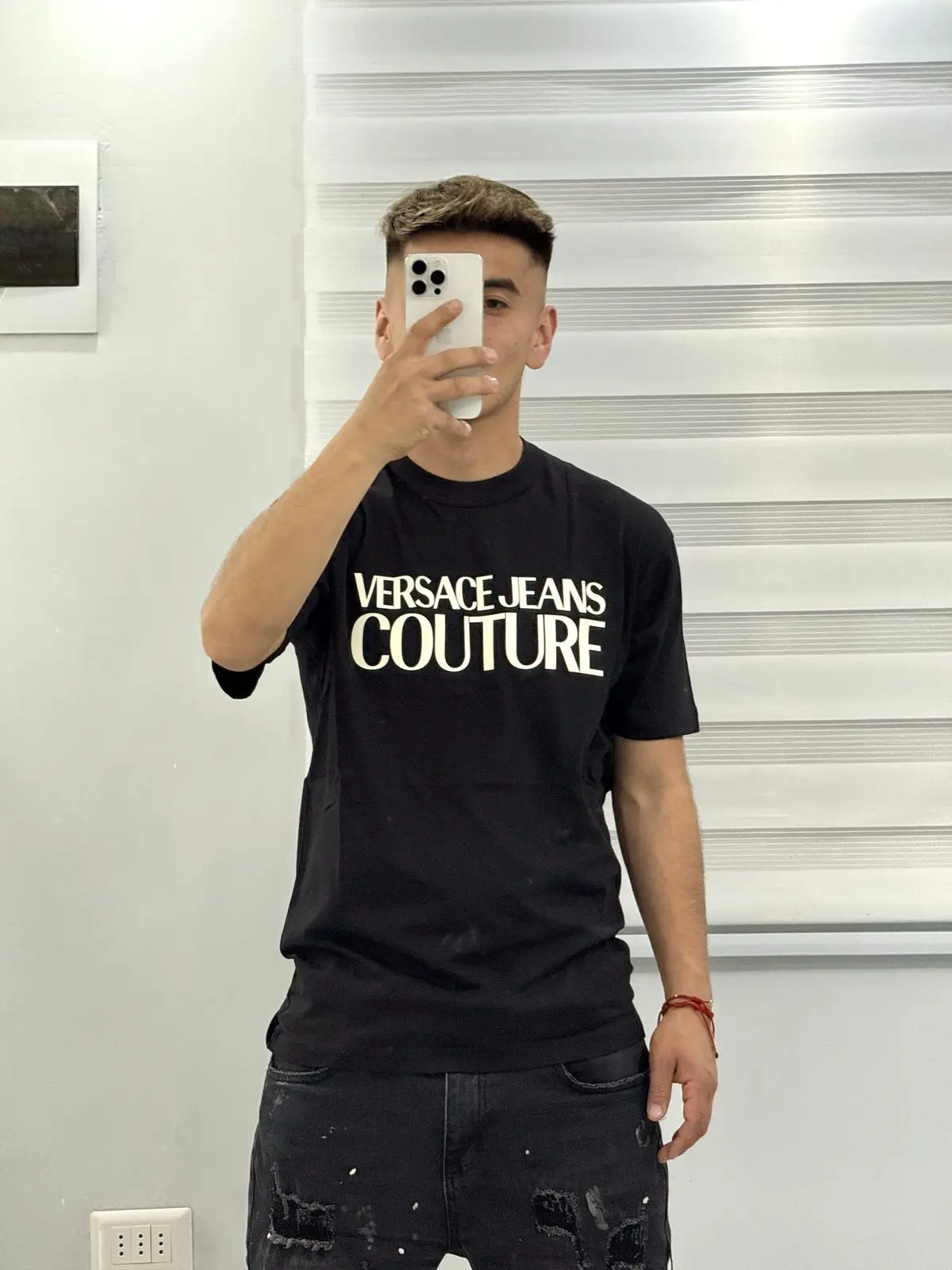 Polera Versace Negra Logo Blanco