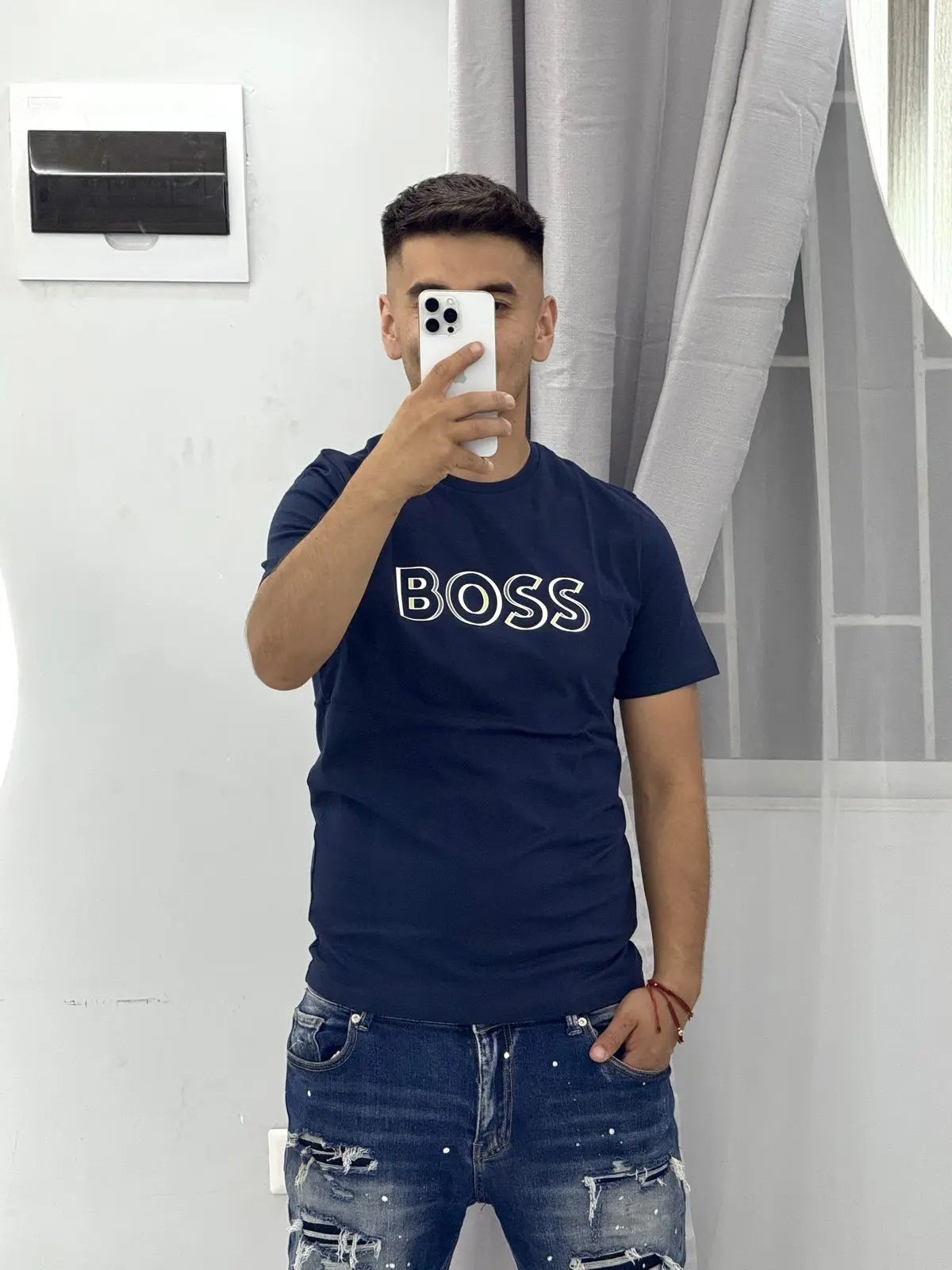 Polera BOSS Azul Detalles Verdes