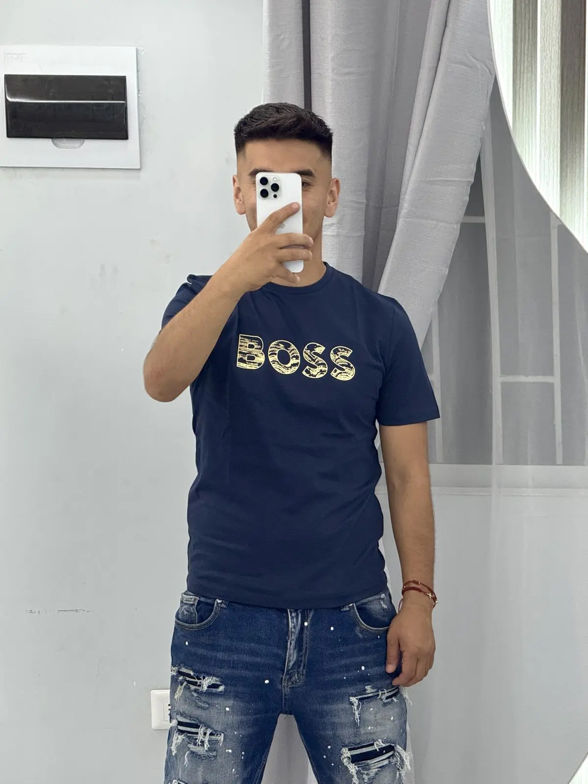 Polera BOSS Azul Detalles Crema