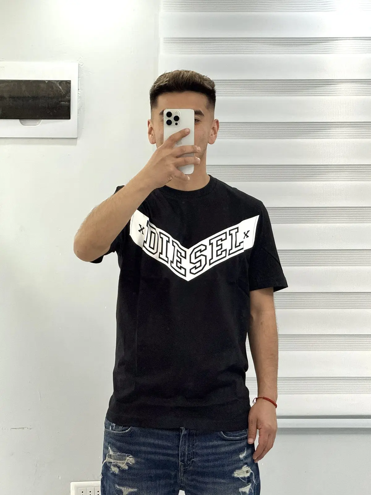 Polera Diesel Negra Logo Blanco