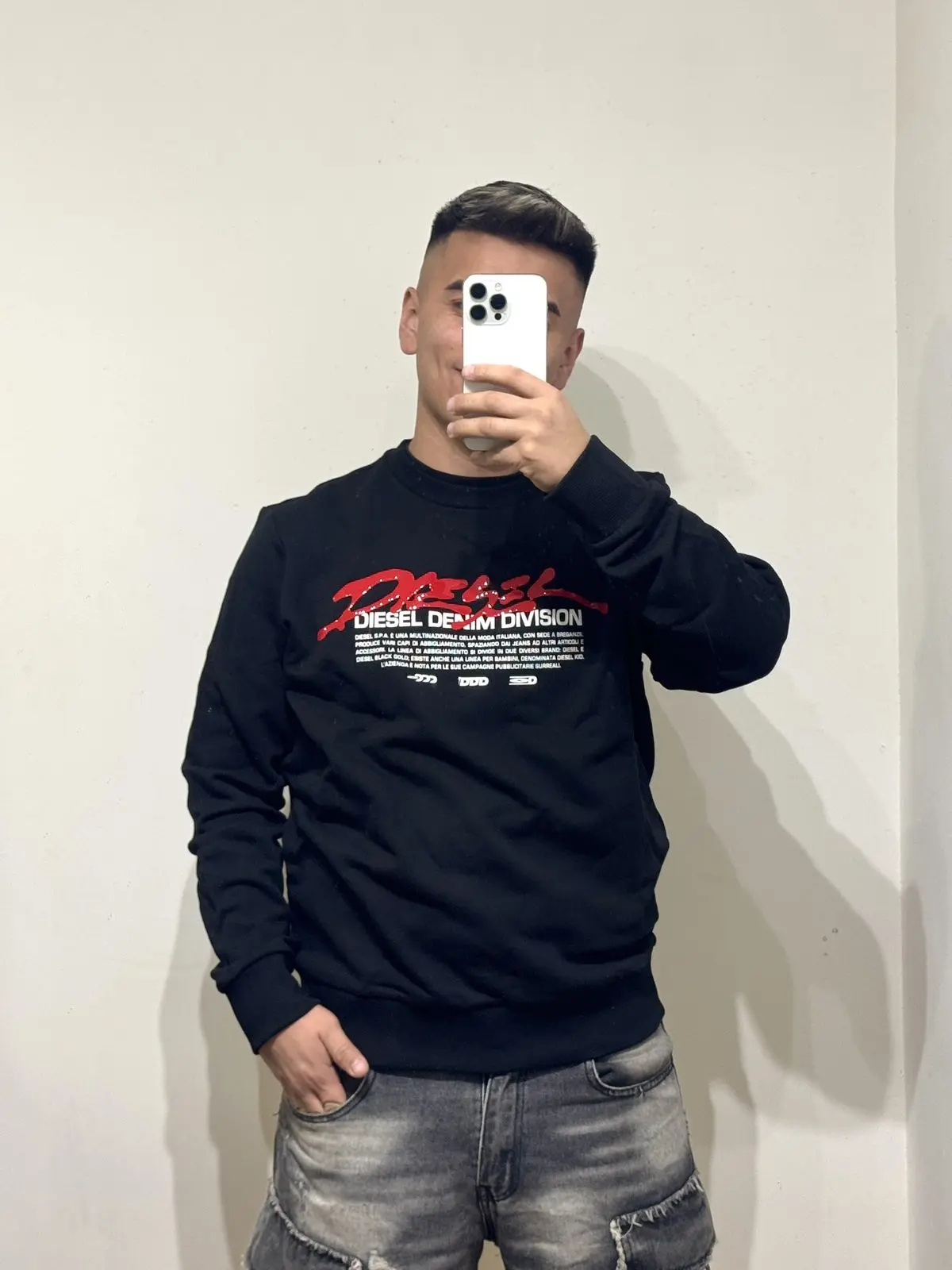 Polerón Diesel Negro Logo Dividido Denim