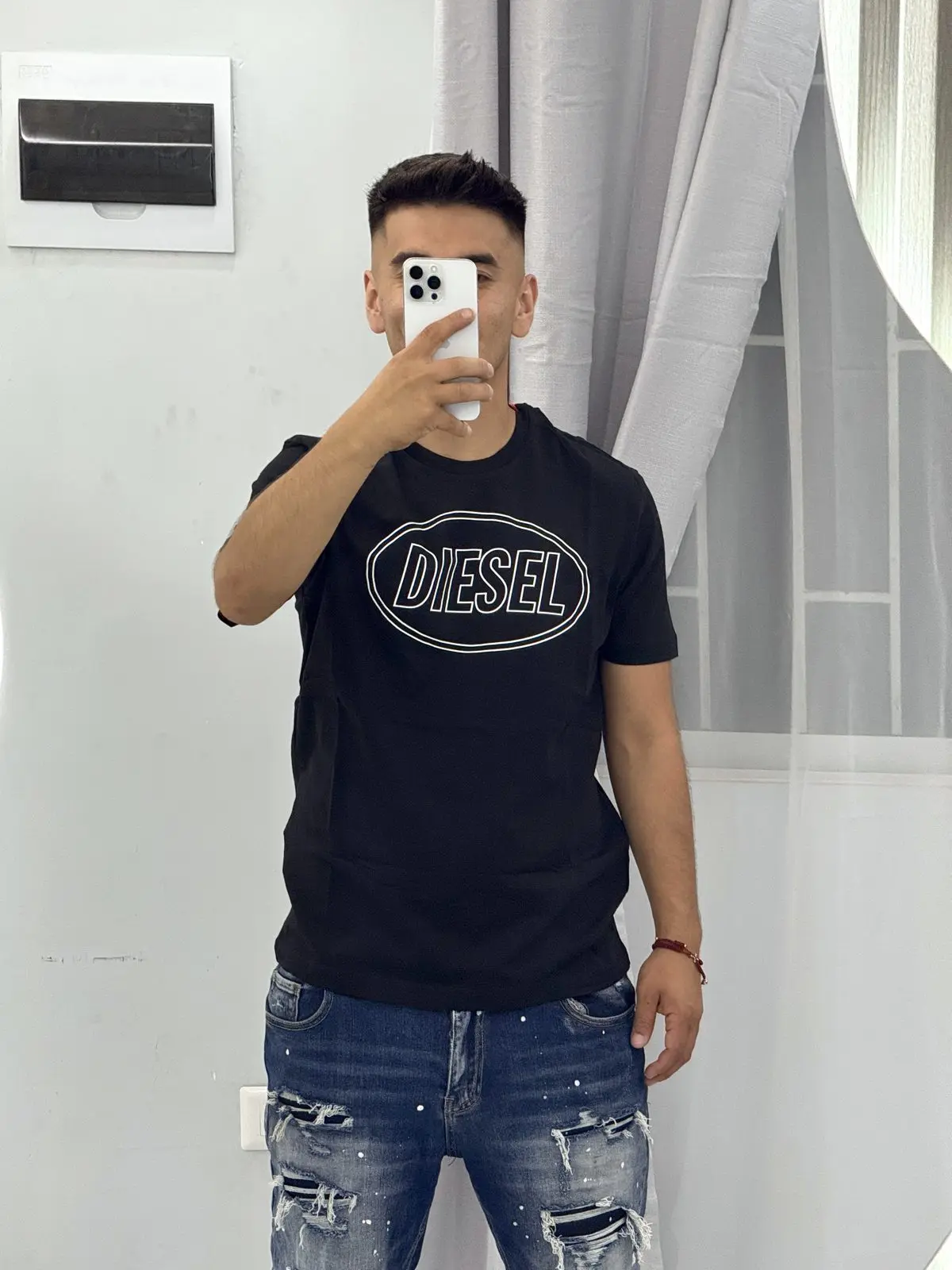 Polera Diesel Negra Logo Circular