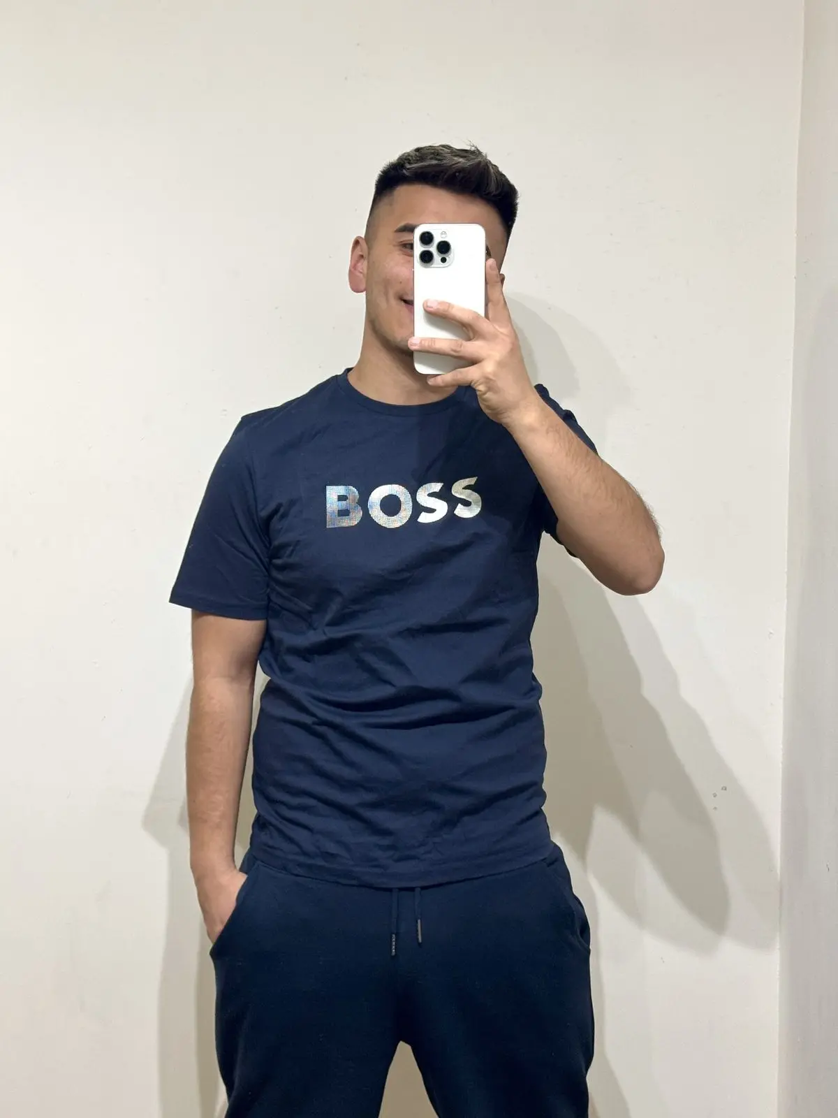 Polera BOSS Azul Logo Tornasol