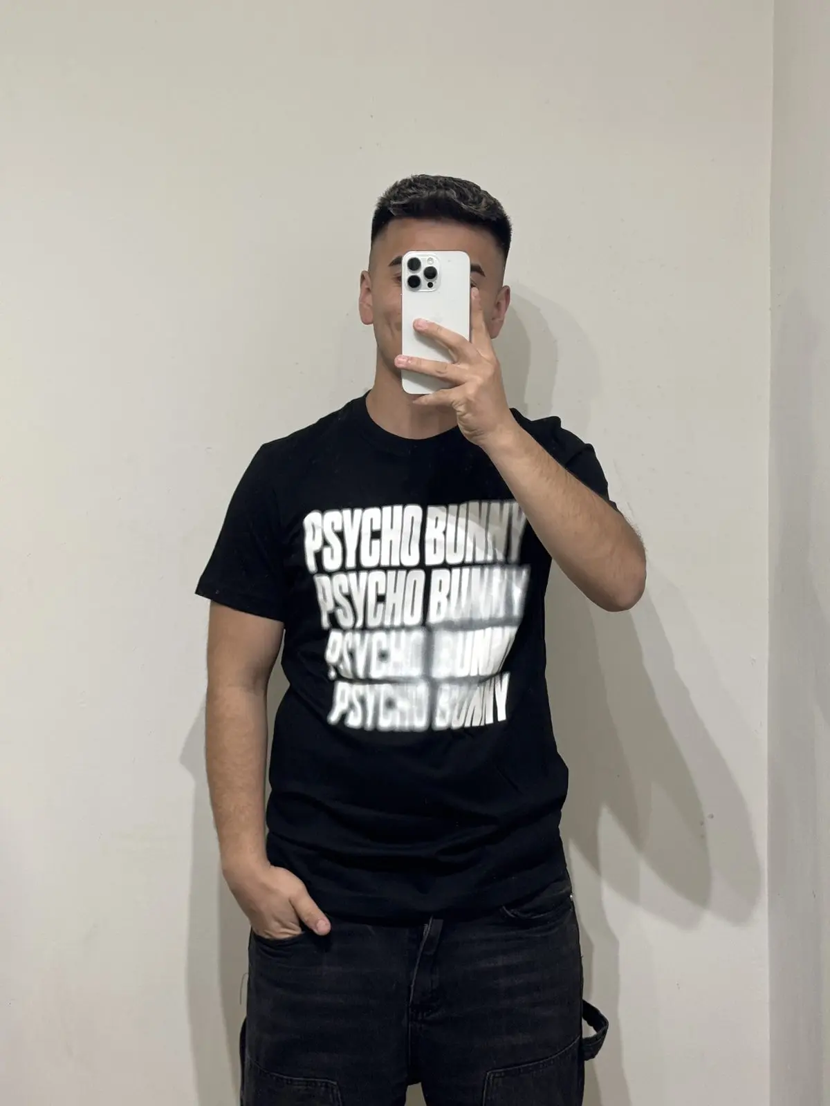 Polera Psycho Bunny Negra Logo Blanco