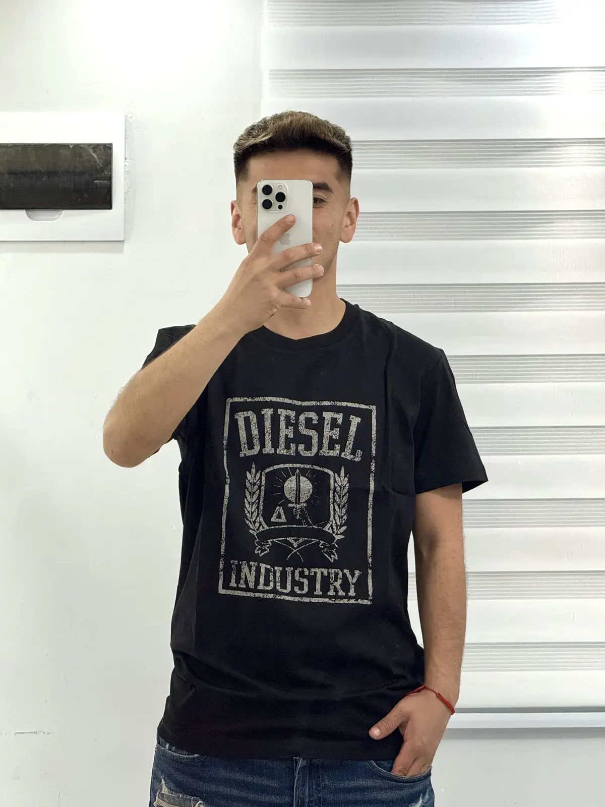 Polera Diesel Negra Industry Detalles Grises