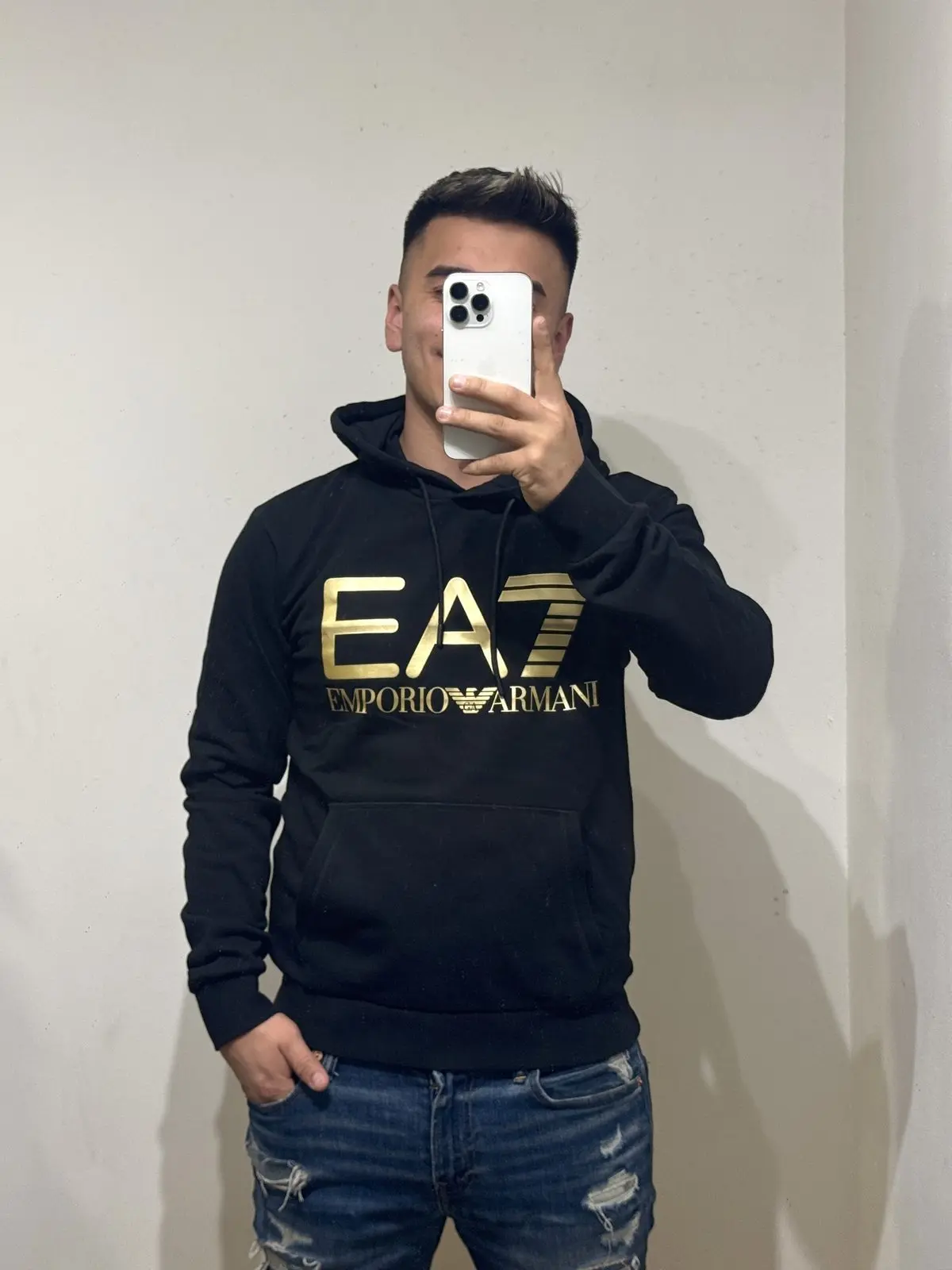 Poleron Ea7 Logo Dorado Brillante