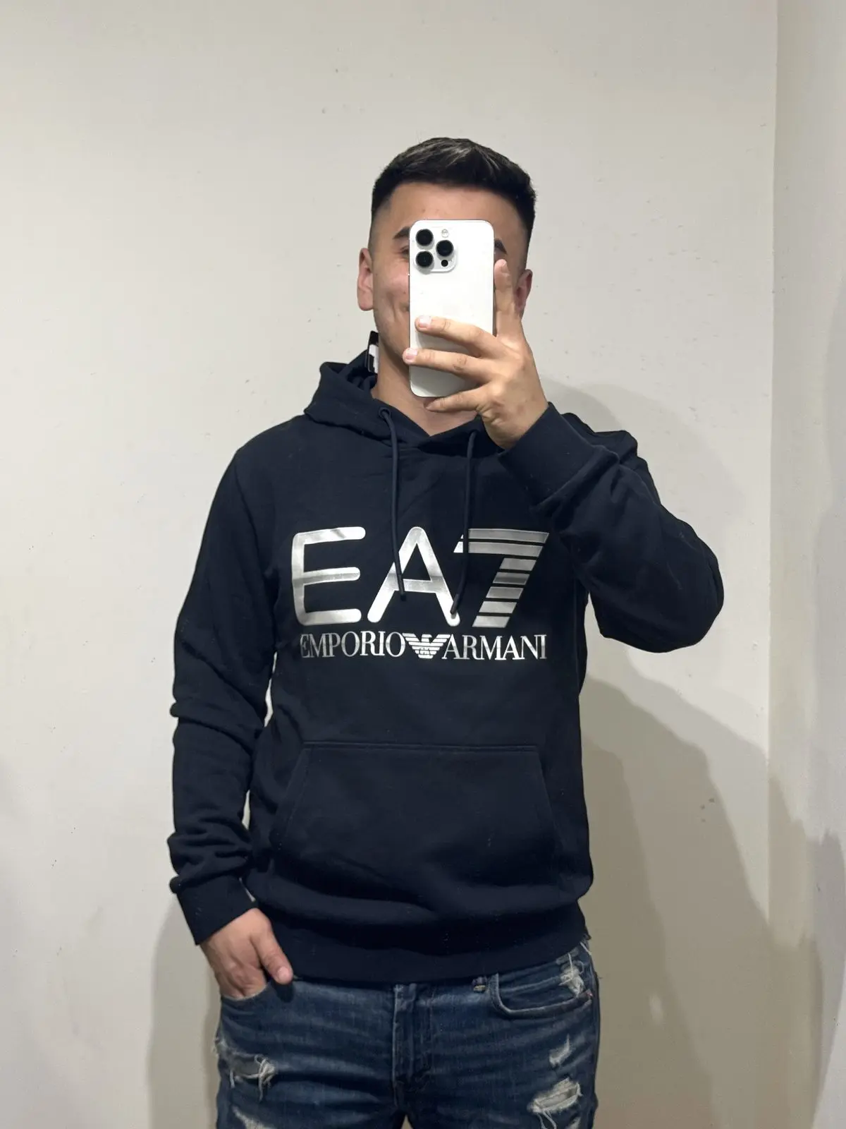Poleron Ea7 Logo Plateado Brillante