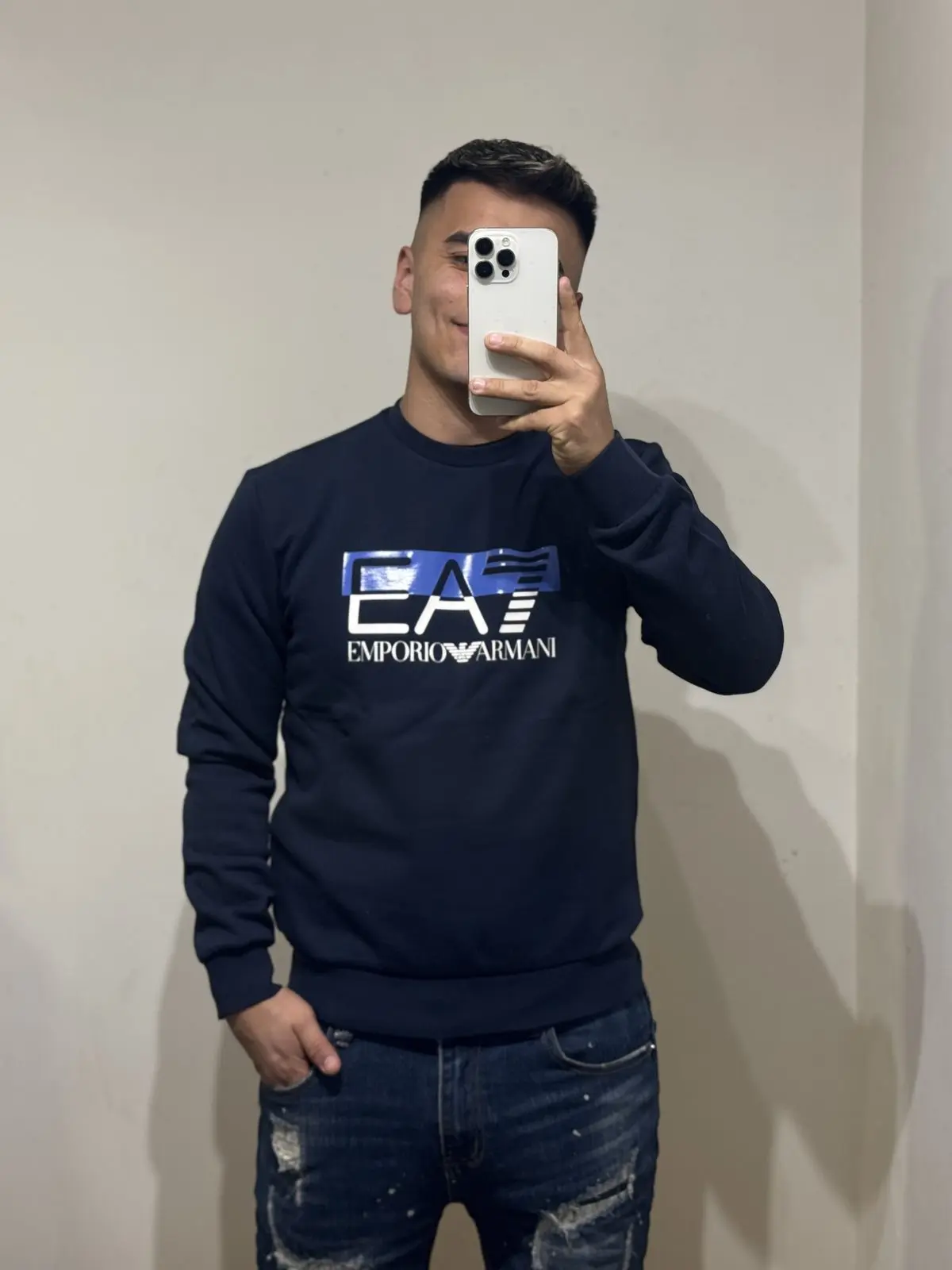 Poleron Ea7 Azul con letras celestes