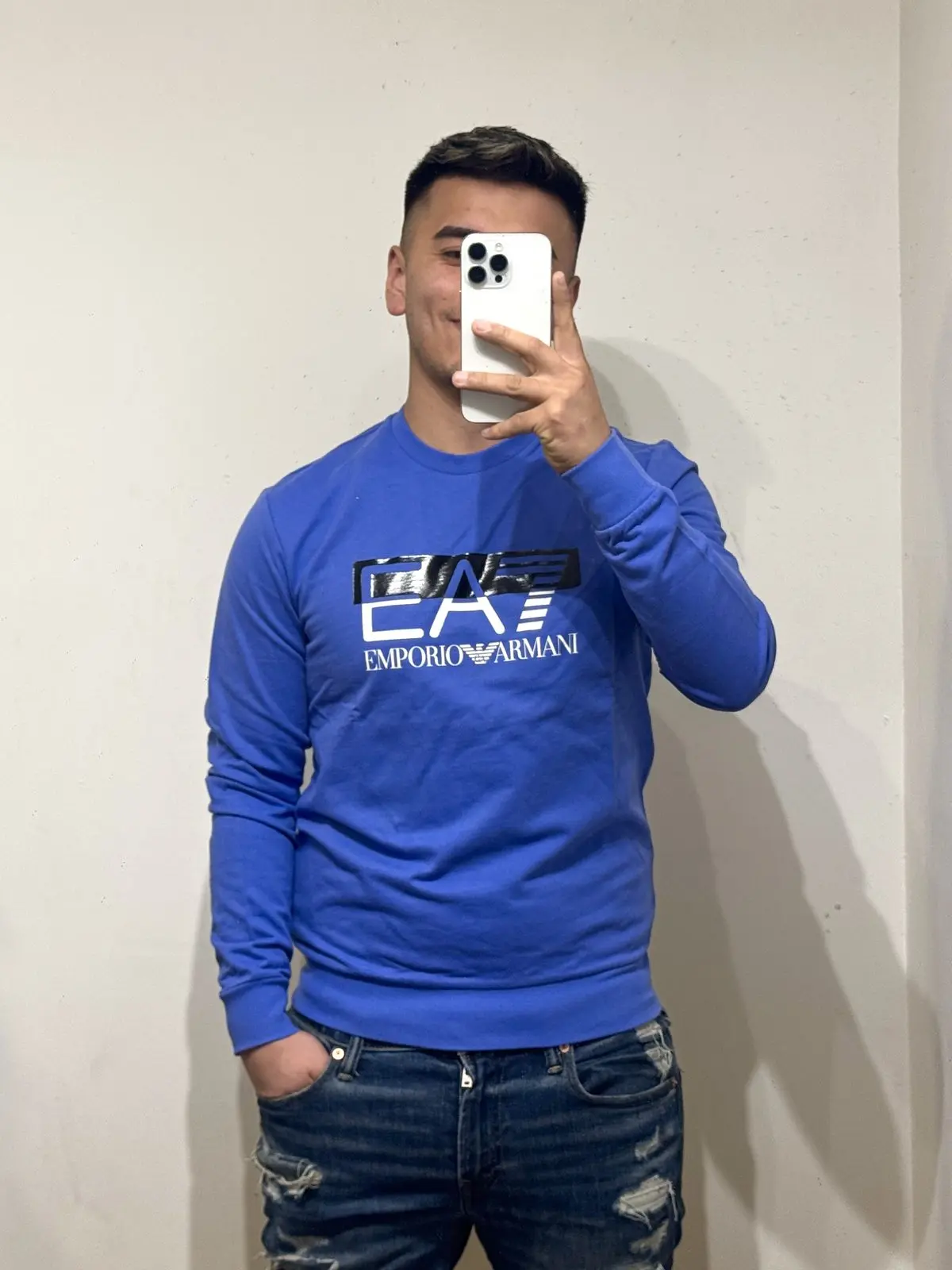 Poleron Ea7 Azul logo bicolor