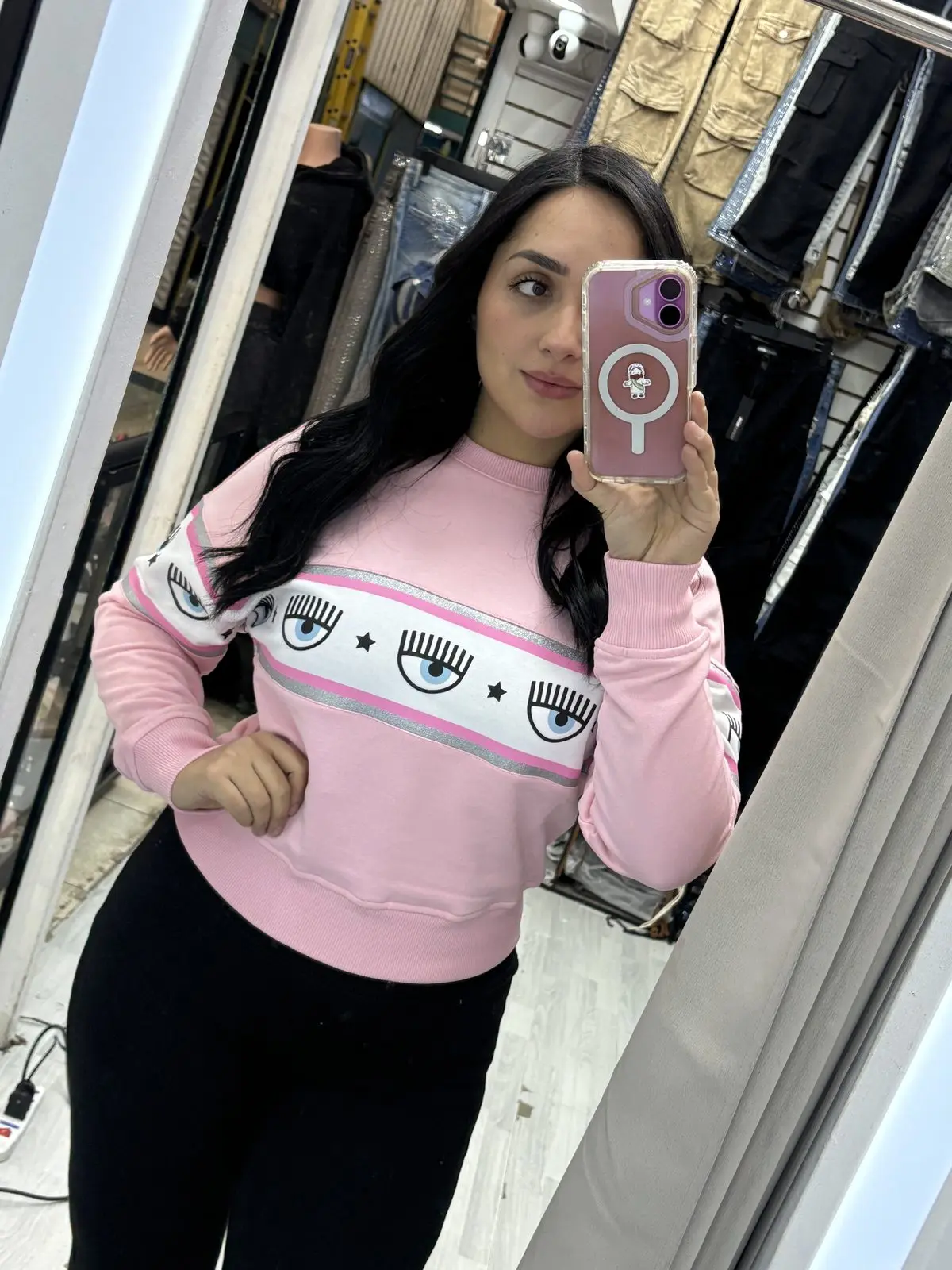 Poleron Chiara rosa franja blanca