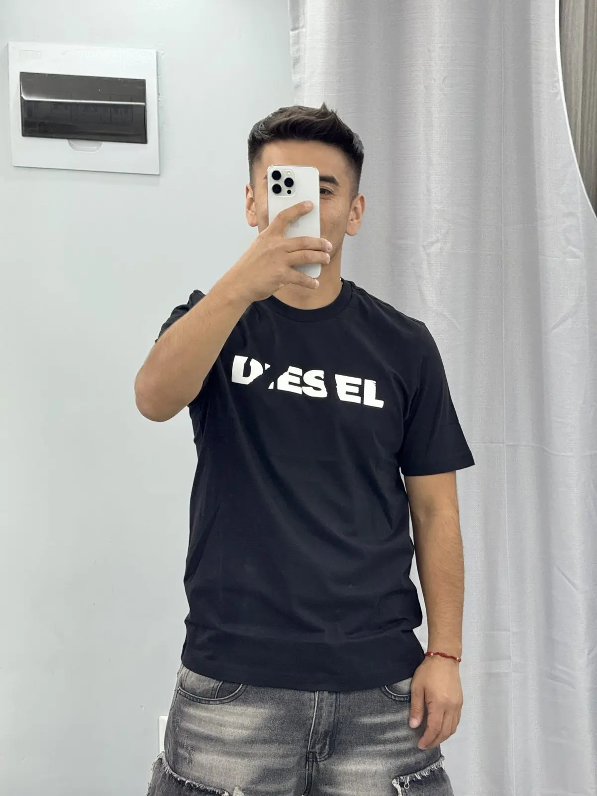 Polera Diesel Negra Logo Dividido Blanco
