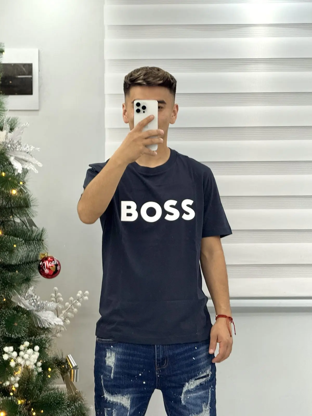 Polera BOSS Azul Detalles Blancos