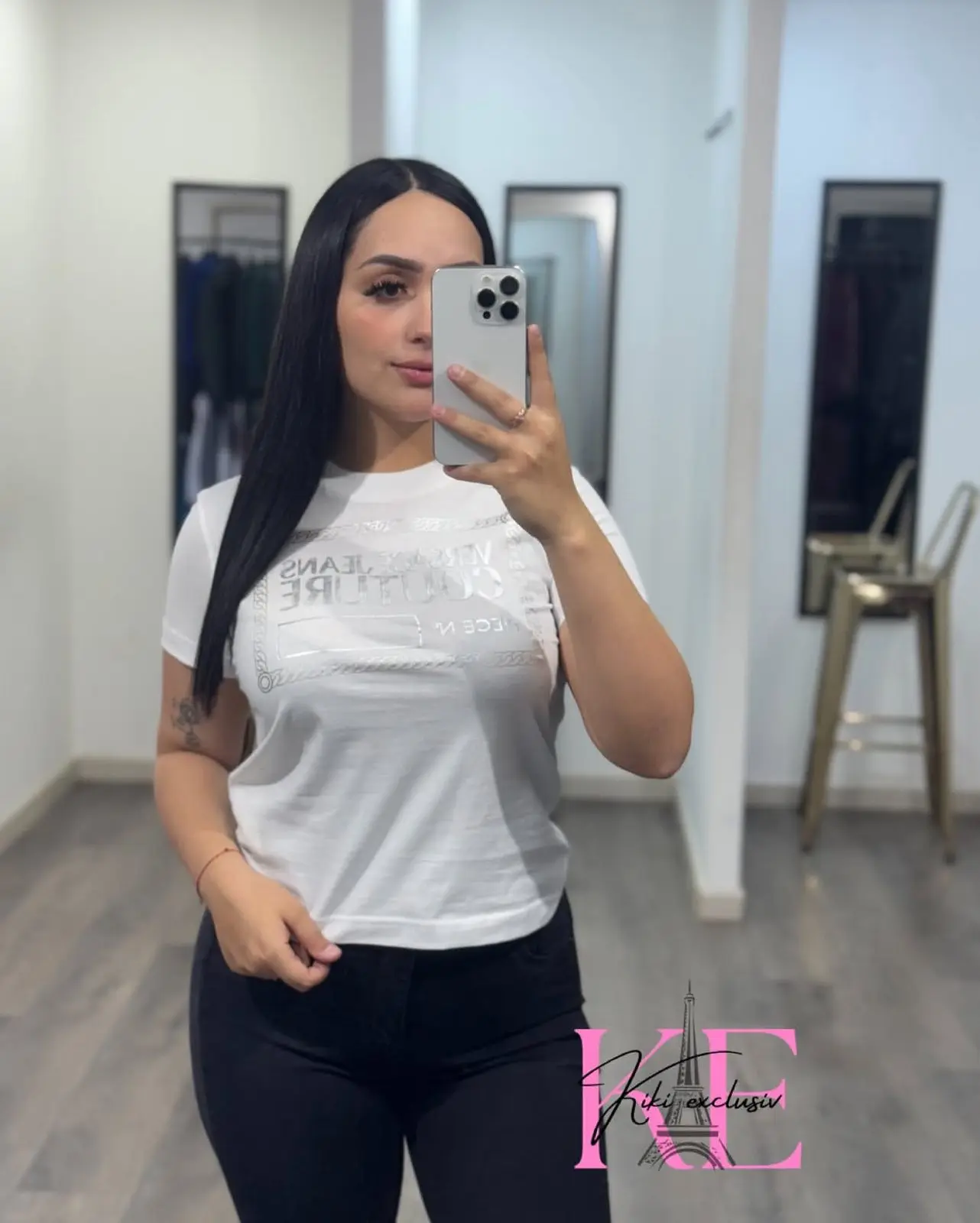 Polera Versace cuadro plateado