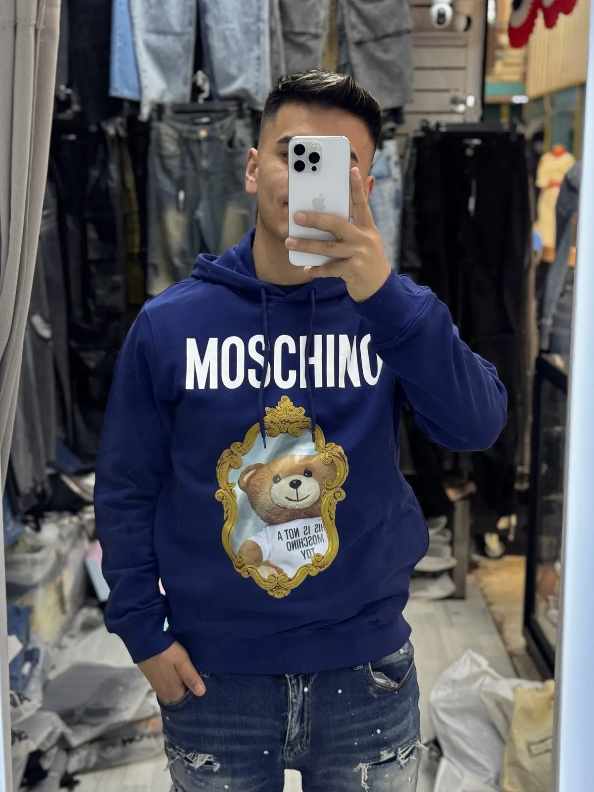 Poleron moschino espejo azul